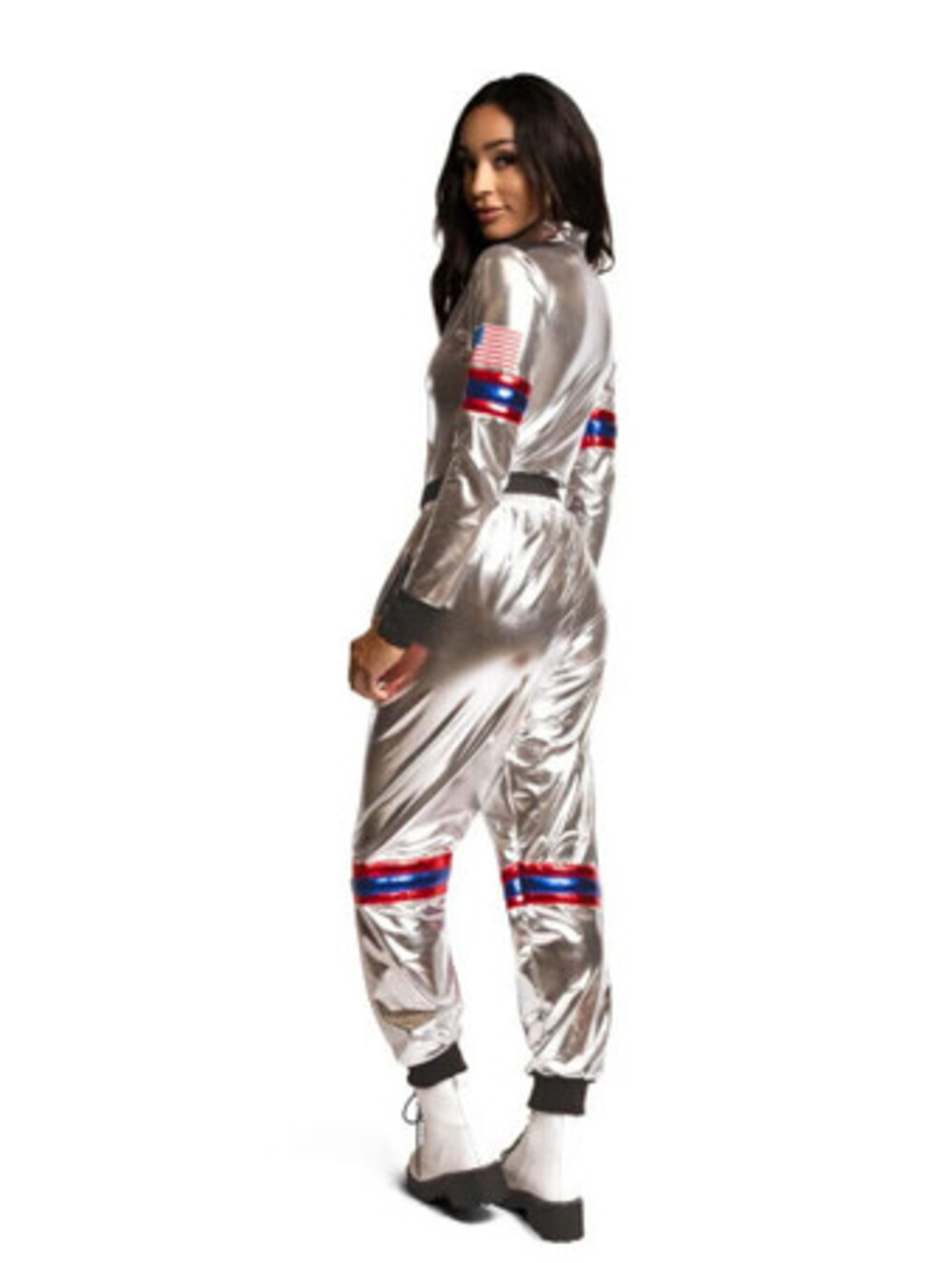 Tipsy Elves Womens Astronaut Costume Large Silver Bodysuit Pants Belt - See Pic